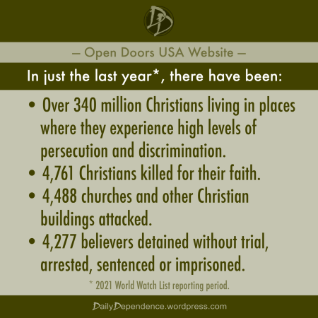 144 - Daily Dependence - Open Doors USA Website Statistic on Persecution